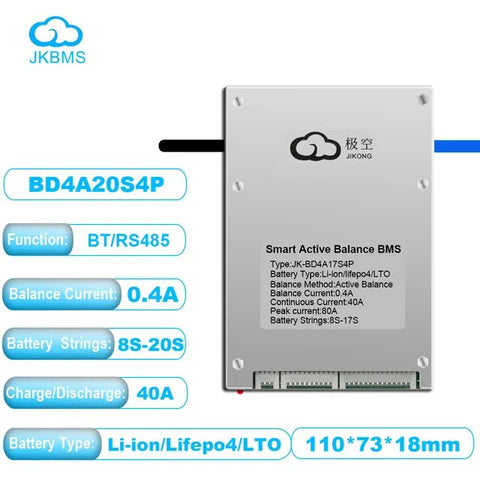 JK SMART BMS 12v 24v 48v Active Balance 7S to 24S 40A to 200A Lifepo4 Lithium ion  32700 21700 18650