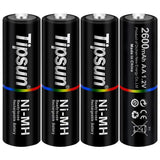 4 pcs Tipsun AA Rechargeable Batteries Ni-MH, 2600mAh High Capacity 1000 Cycle Charged Batteries