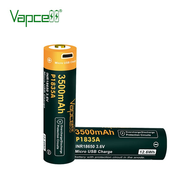 Vapcell 18650 3500mah P1835A button top battery 3.7V USB Rechargeable li ion flashlight