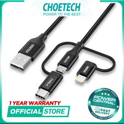 Choetech 3 in 1 cable USB - USB Type C / micro USB / charging 3A 480 Mbps 1.2m black IP0030-BK