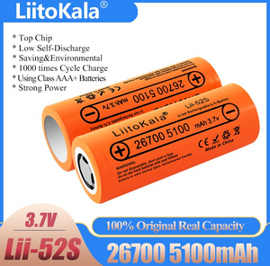 LiitoKala Lii-51S lii-52S 26650 26700 5100mAh 21A Battery 3.7V Li-ion Rechargeable Battery High discharge