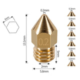 1PC Kingroon 3D Printer Nozzle MK8 1.75mm Brass Extruder Nozzle 0.2mm to 1.0mm Extruder Head