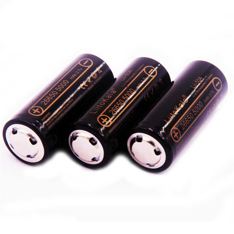 1 pc LiitoKala 26650 Lii-50A Button type 5000mAh Flashlight Battery 3.7V lithium ion High discharge