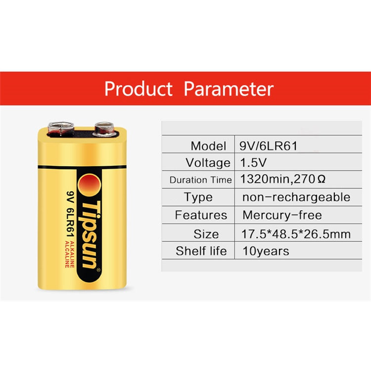 Tipsun 9V Alkaline Battery, 560mAh 9 Volt Battery 6lr61 dry battery 10 ...
