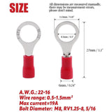 10 pcs Insulated Ring Connector Terminal Lugs RV1.25-4 RV1.25-6 RV1.25-8 AWG22 to AWG16