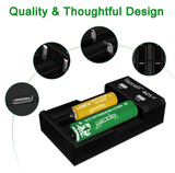 Vapcell Q1 Q2S-C Lithium ion Battery Charger 1 & 2 Slot 18650 21700 22650 25500 26650 Li-Ion