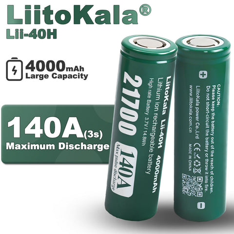 LiitoKala Lii-40H 140A discharge 3.7V 21700 4000mAh Top High-performance Rechargeable Battery for power tools