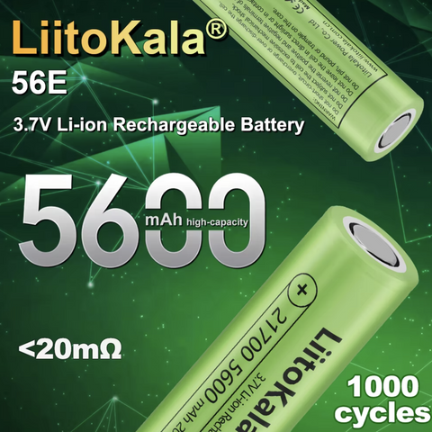 LiitoKala Lii-56E 20A Discharge 3.7V 21700 5600mAh Top High-performance Rechargeable Battery