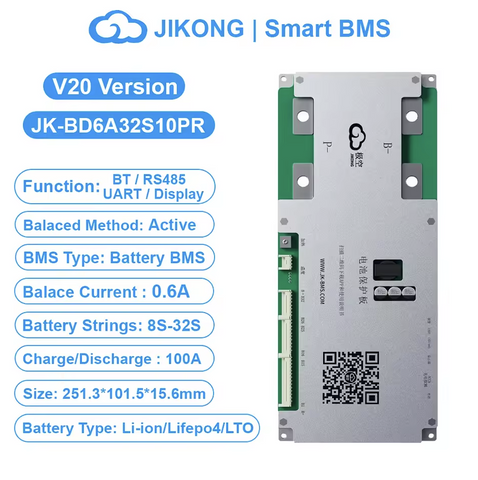 JK BMS BD6A32S15P BD6A32S10P V20 Smart BMS 8S-32S 0.6A Active Balance BMS 100A 150A
