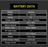 Liitokala 1100mAh 9V li-ion USB C Battery 6F22 9V Rechargeable Battery Microphone Multimeter Toys