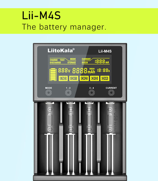 Liitokala Lii-M4S Lithium Battery charger Tester Discharger for 18650 26650 AA AAA LCD display
