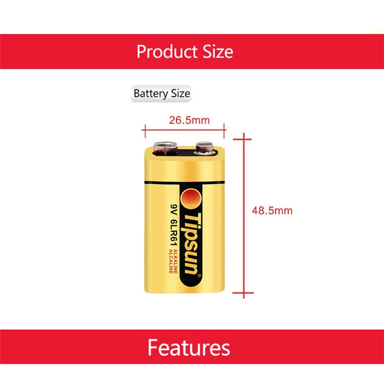 Tipsun 9V Alkaline Battery, 560mAh 9 Volt Battery 6lr61 dry battery 10 ...
