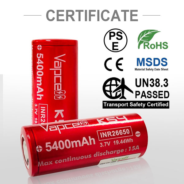1pc Vapcell battery 26650 5400mah 15A K54 3.7V rechargeable lithium batteries flashlight