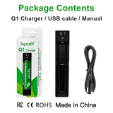 Vapcell Q1 Q2S-C Lithium ion Battery Charger 1 & 2 Slot 18650 21700 22650 25500 26650 Li-Ion