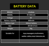 Liitokala 600mAh 9V li-ion Battery 6F22 9V Rechargeable Battery For Microphone Multimeter Toys