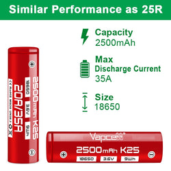 1PC Vapcell 18650 B34 3400mah 10A/25A K25 2500mah 20A/35A 3.7V Li ion battery Flashlight Power Tools