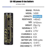 Liitokala 18500 16340 14500 1500mAh Lithium ion Battery Rechargeable lii-14A lii-16A lii-18A