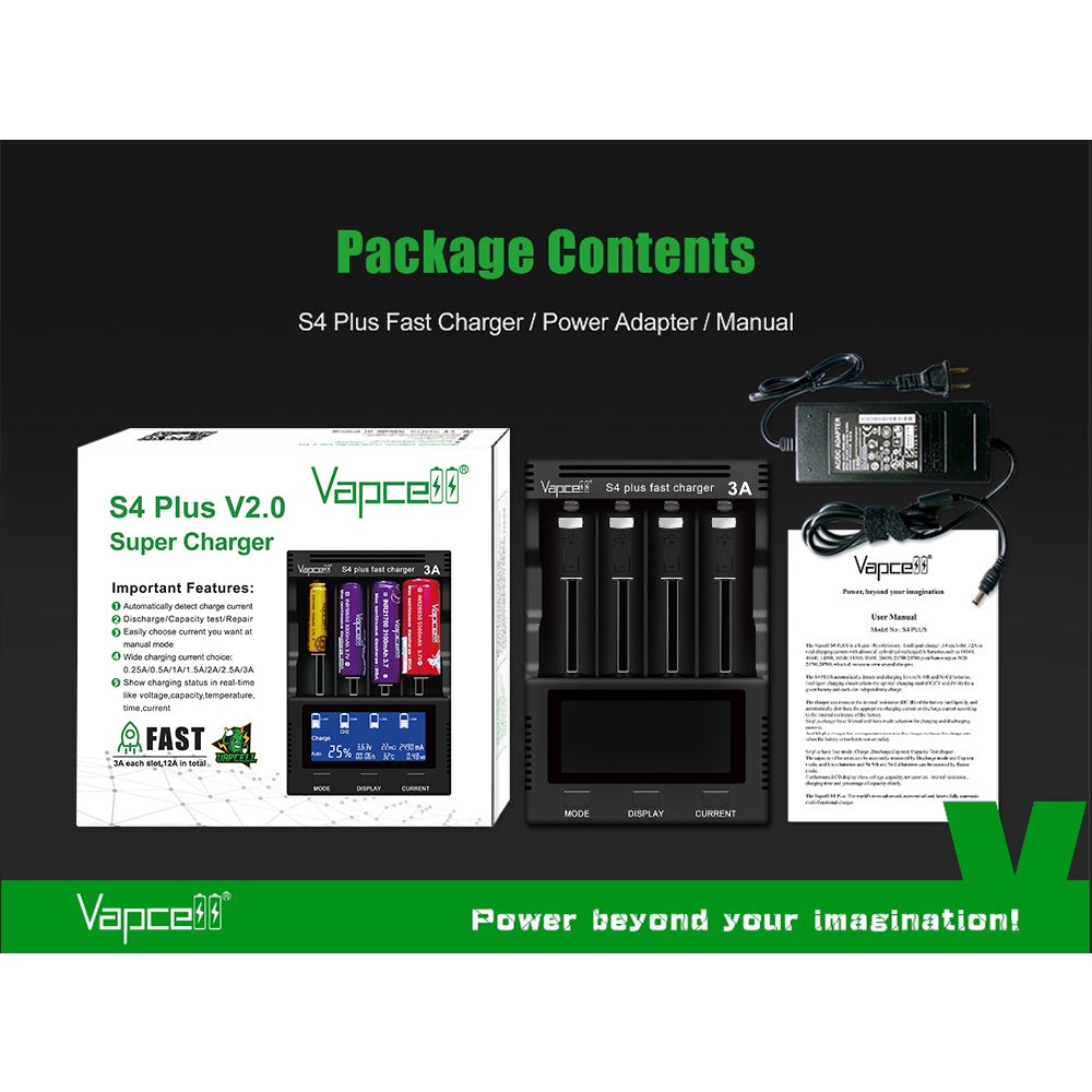 Vapcell S4 plus V2.0 Battery Tester 12A Repair Discharge Lithium NiMH ...