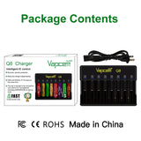 Vapcell Q4 Q8 Lithium ion Battery Charger 4 & 8 Slot 18650 21700 22650 25500 26650 Li-Ion