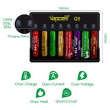 Vapcell Q4 Q8 Lithium ion Battery Charger 4 & 8 Slot 18650 21700 22650 25500 26650 Li-Ion