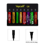 Vapcell Q4 Q8 Lithium ion Battery Charger 4 & 8 Slot 18650 21700 22650 25500 26650 Li-Ion